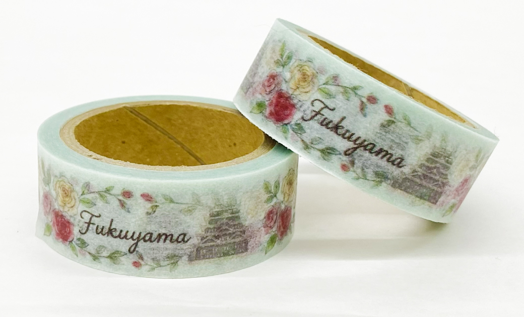 バラと福山城がデザインされたマスキングテープ
