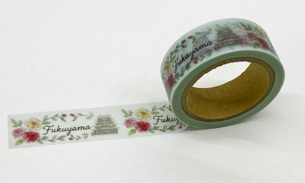 バラと福山城がデザインされたマスキングテープ
