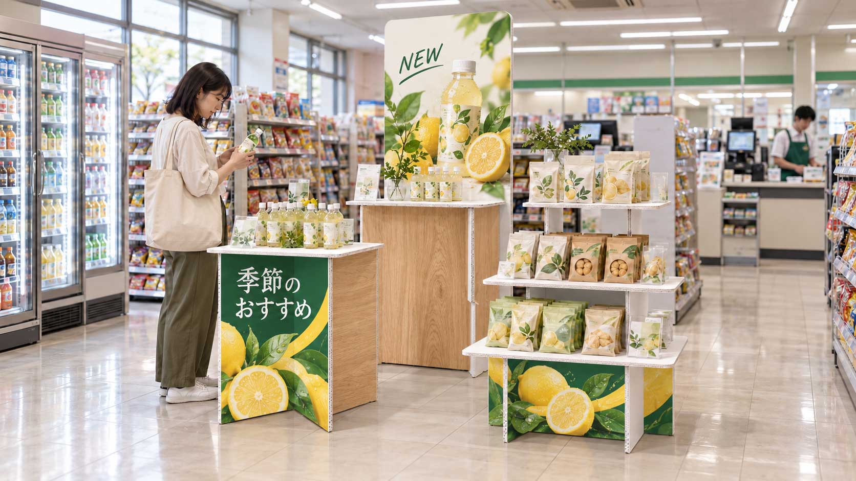 楽展キットを使ったコンビニエンスストアの店舗イメージ（印刷あり）