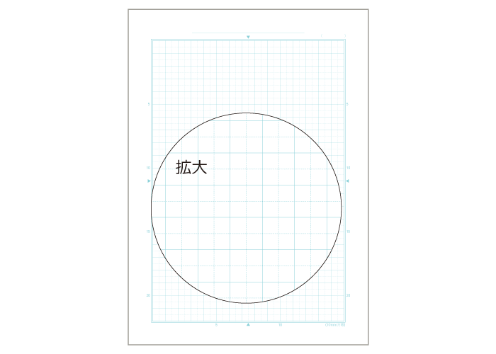 本文のこども方眼は10mmマスで5mmのガイド線入りで線のいろは水色